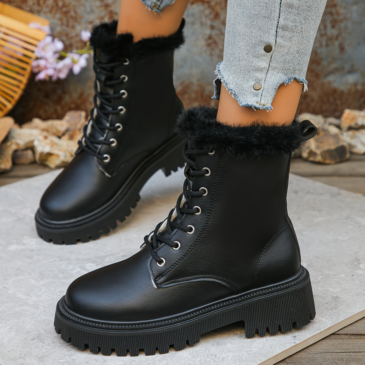 Women’s Fleece Ankle Boots – Elegant Zipper Platform Winter Footwear