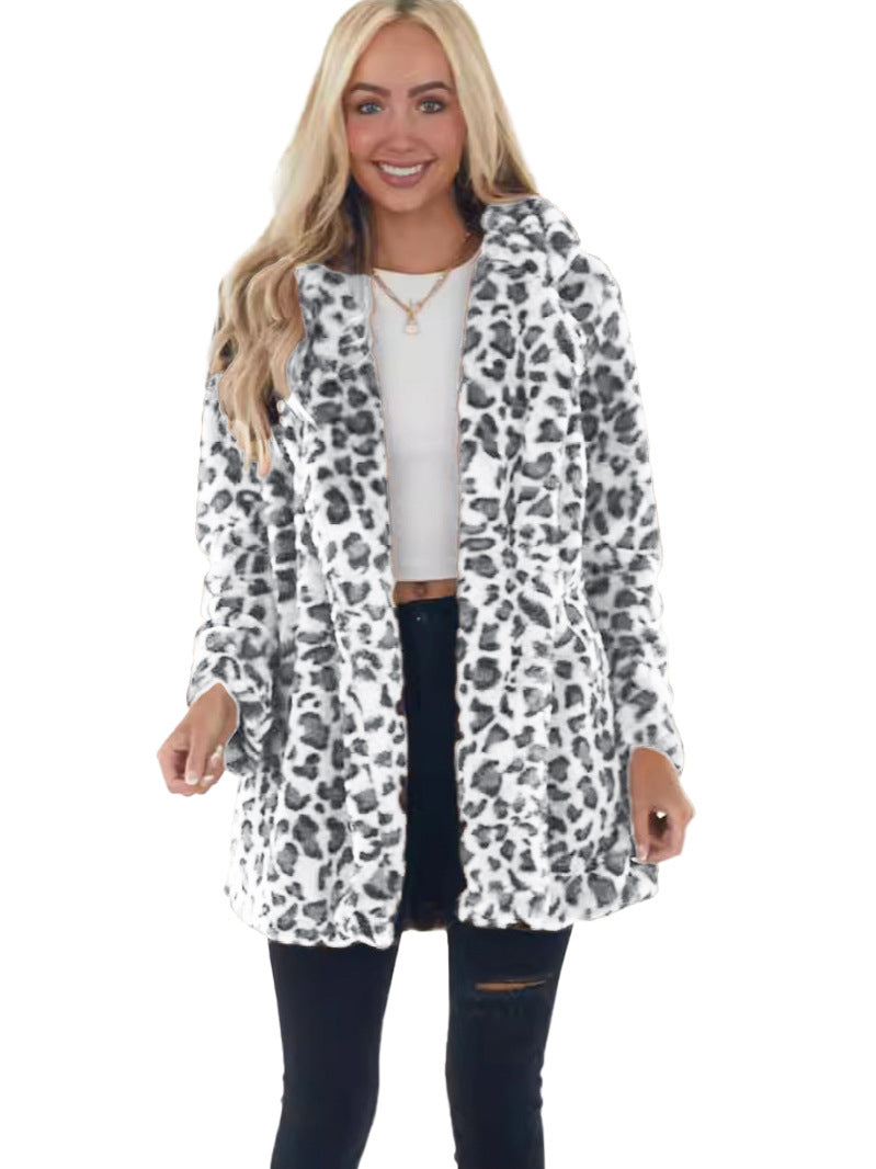 Chaqueta de felpa de leopardo para mujer – Abrigo de corte holgado