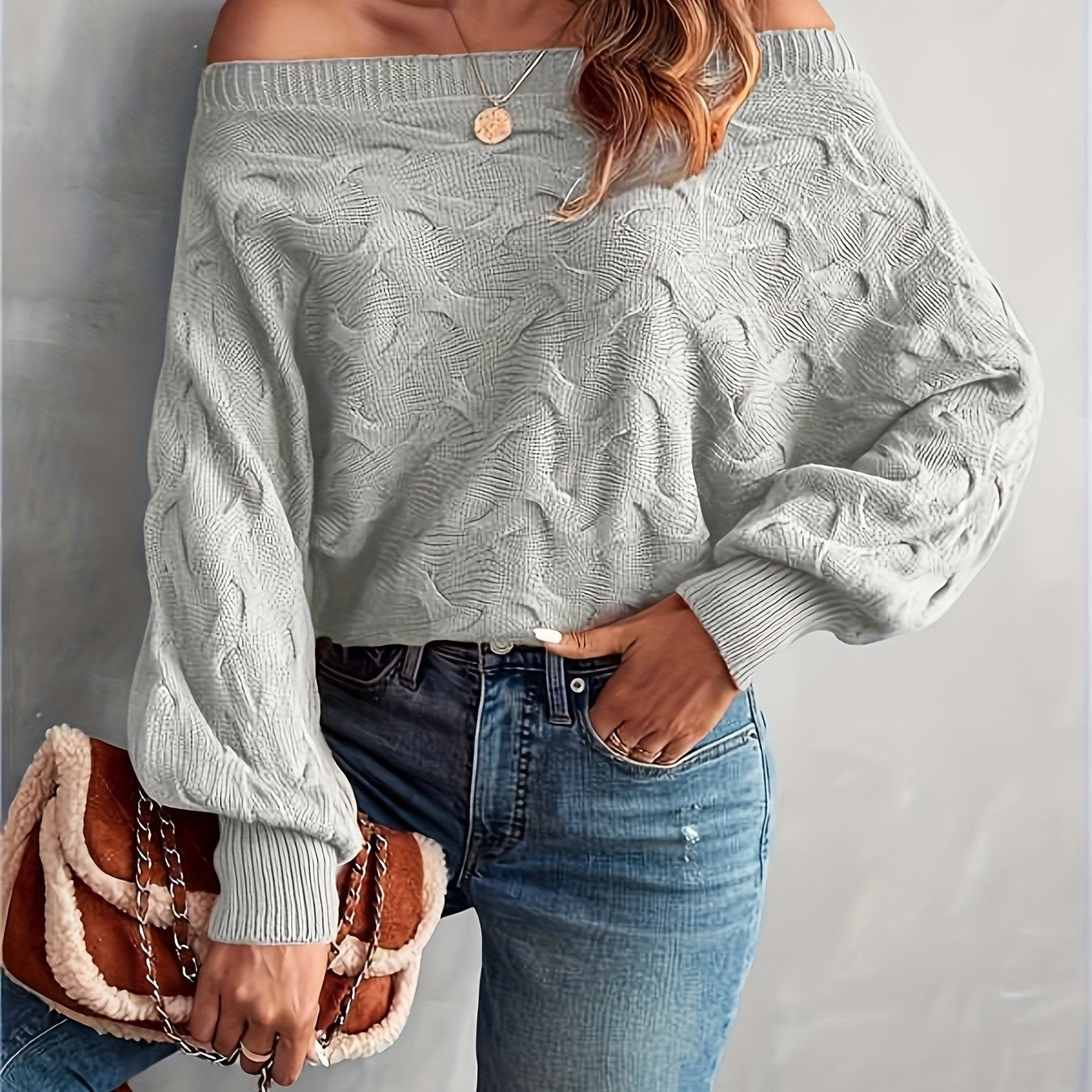 Women’s Off-Shoulder Batwing Sweater – Relaxed All-Season Knit