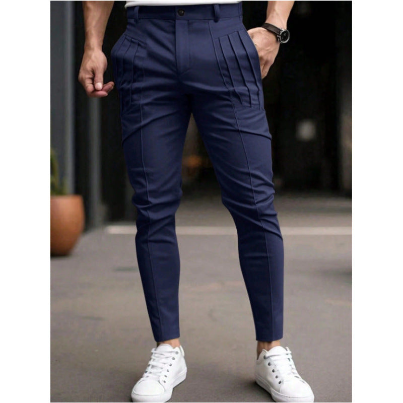 Pantalones de Vestir Cortos Ajustados para Hombre – Cintura Elástica Informal con Forro Polar