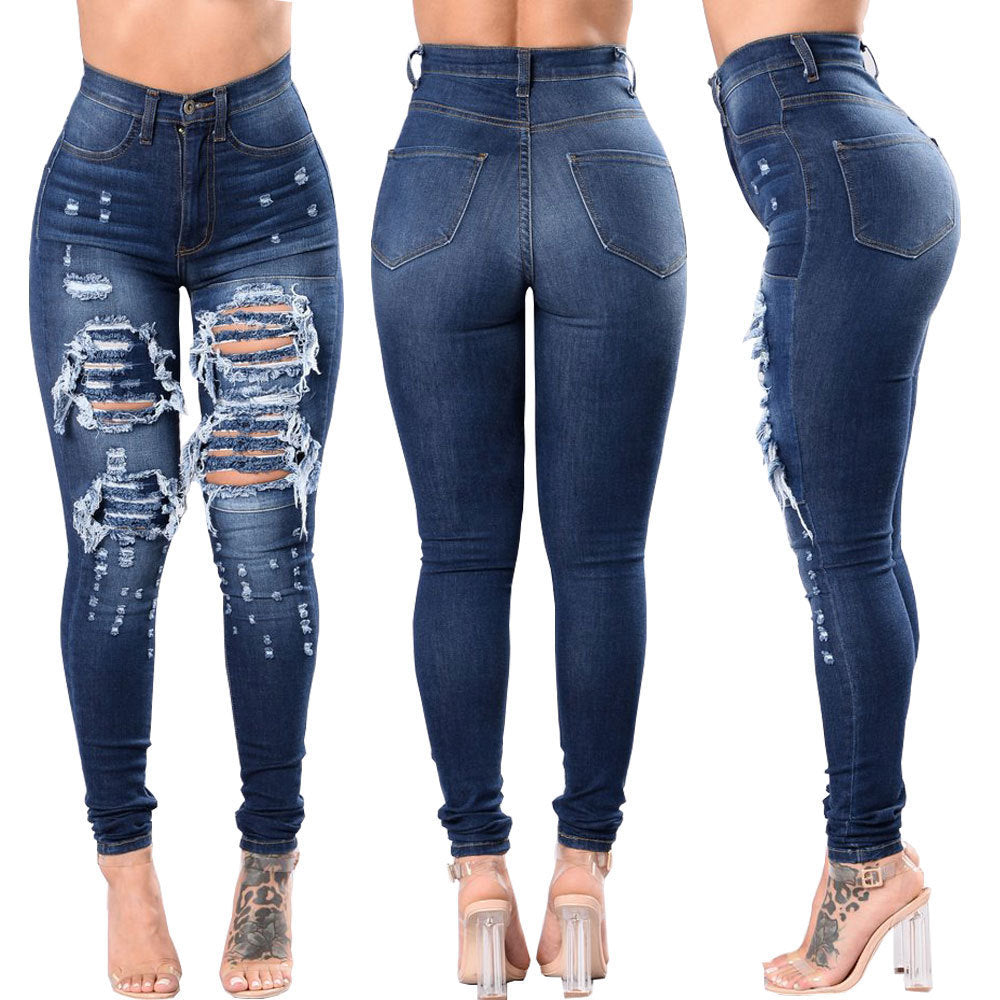 Loom & Soul™ Women’s Ripped Jeans – High-Waist Distressed Denim for Effortless Street Style