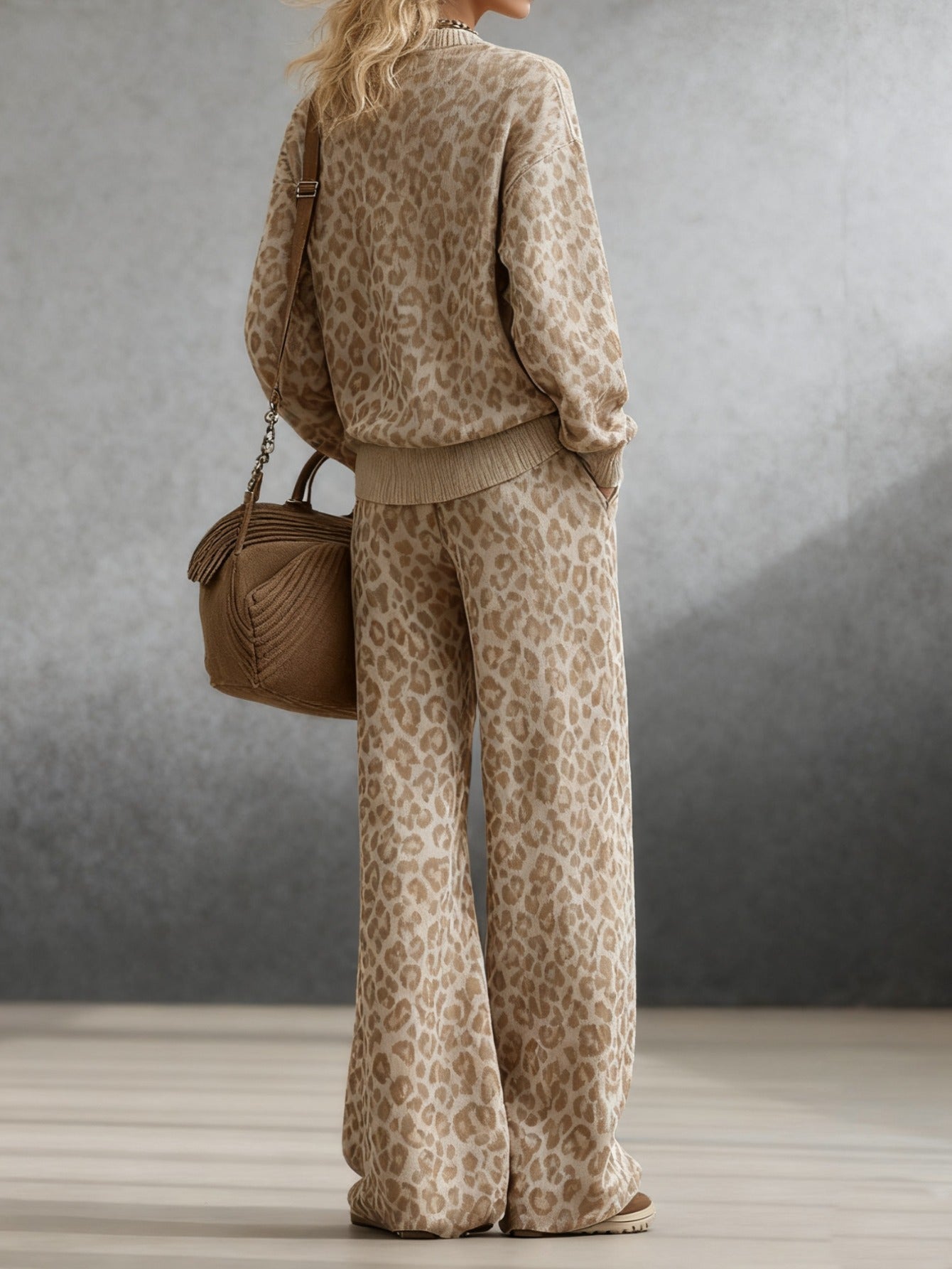 Women’s Leopard Print Set – Light Brown Loose Streetwear Outfit