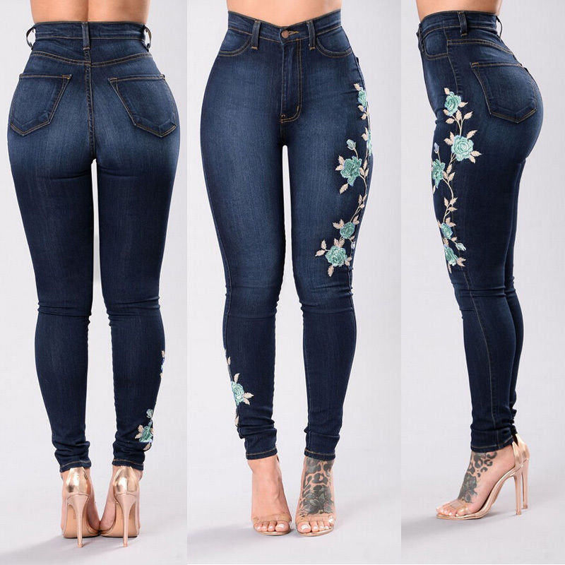 Loom & Soul Women’s Embroidered Skinny Denim Jeans – Street-Style Pants
