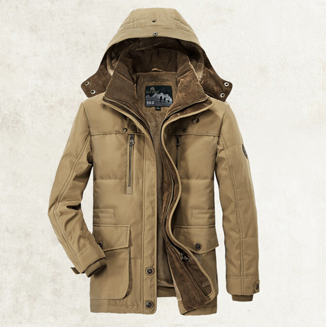 Manteau en coton à capuche pour homme – Cardigan d'hiver épais multi-poches