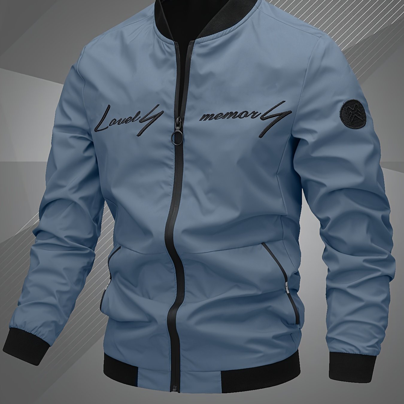 Men’s Letter Embroidered Bomber Jacket – Sporty Casual Streetwear