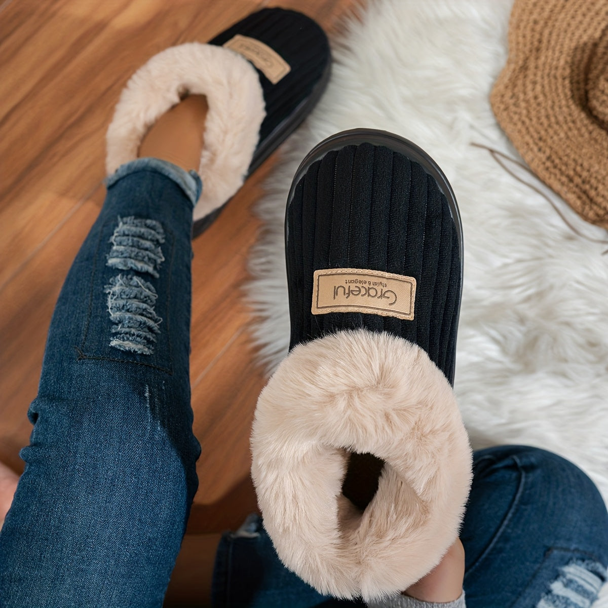 Pantuflas de Mujer con Suela Gruesa – Comodidad Cálida de Invierno para Interiores