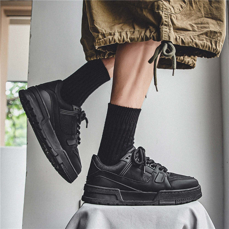 Loom & Soul Men’s Retro Platform Sneakers – Black Casual Sports Board Shoes with Hidden Lift and Microfiber Upper