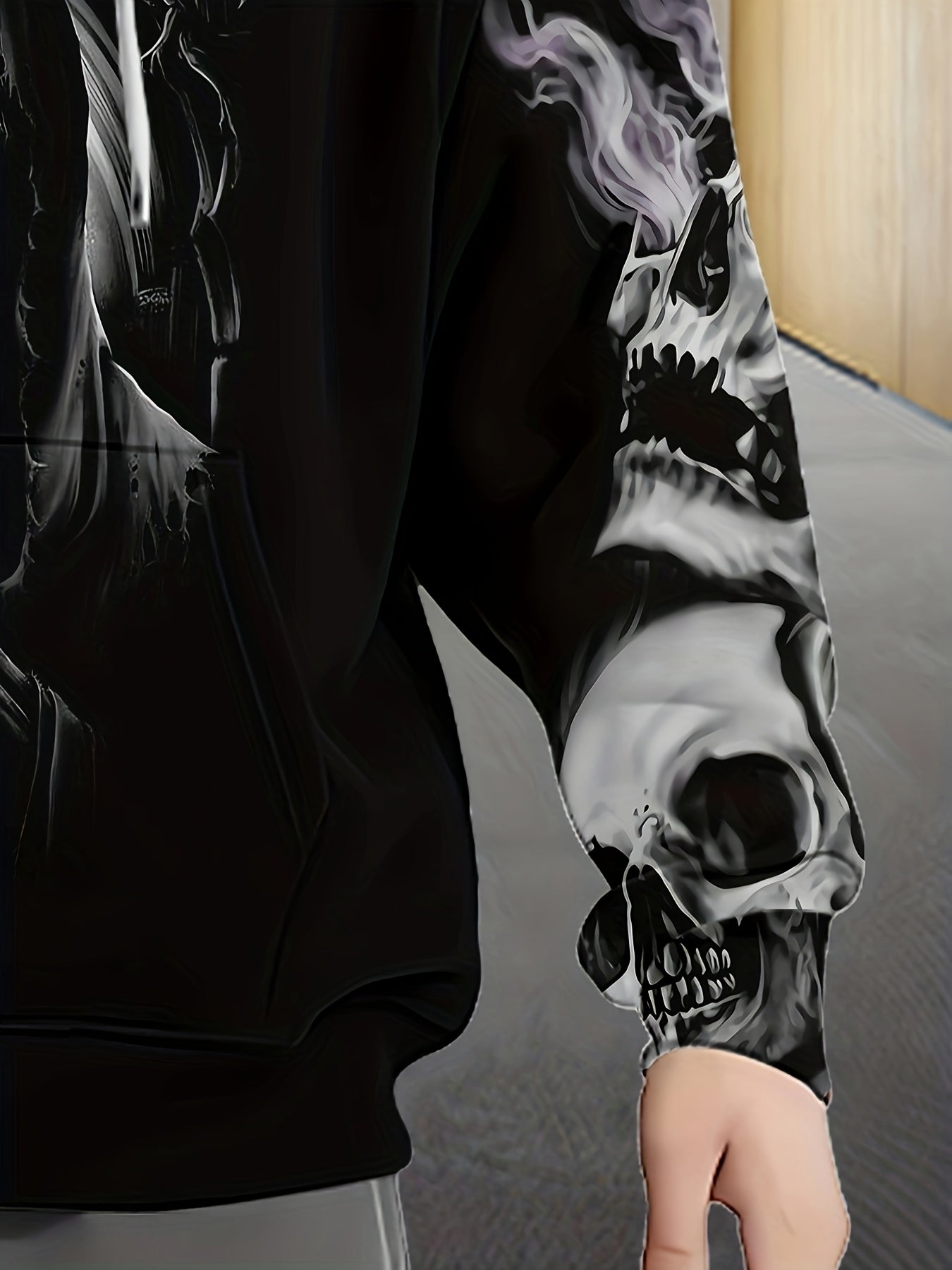 Loom & Soul Men’s Gothic Skull Zip Hoodie – Fiery Wing Streetwear Jacket