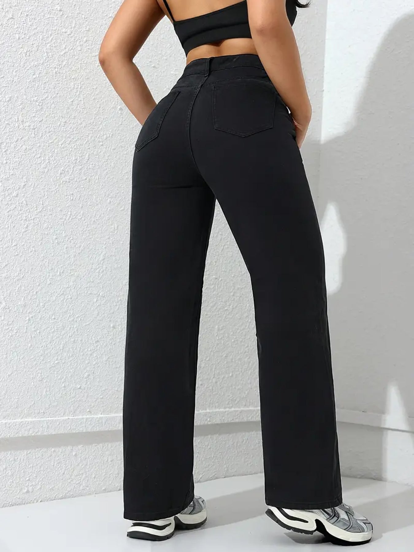 Jean brodé pour femme, style urbain – Coupe droite ample en denim