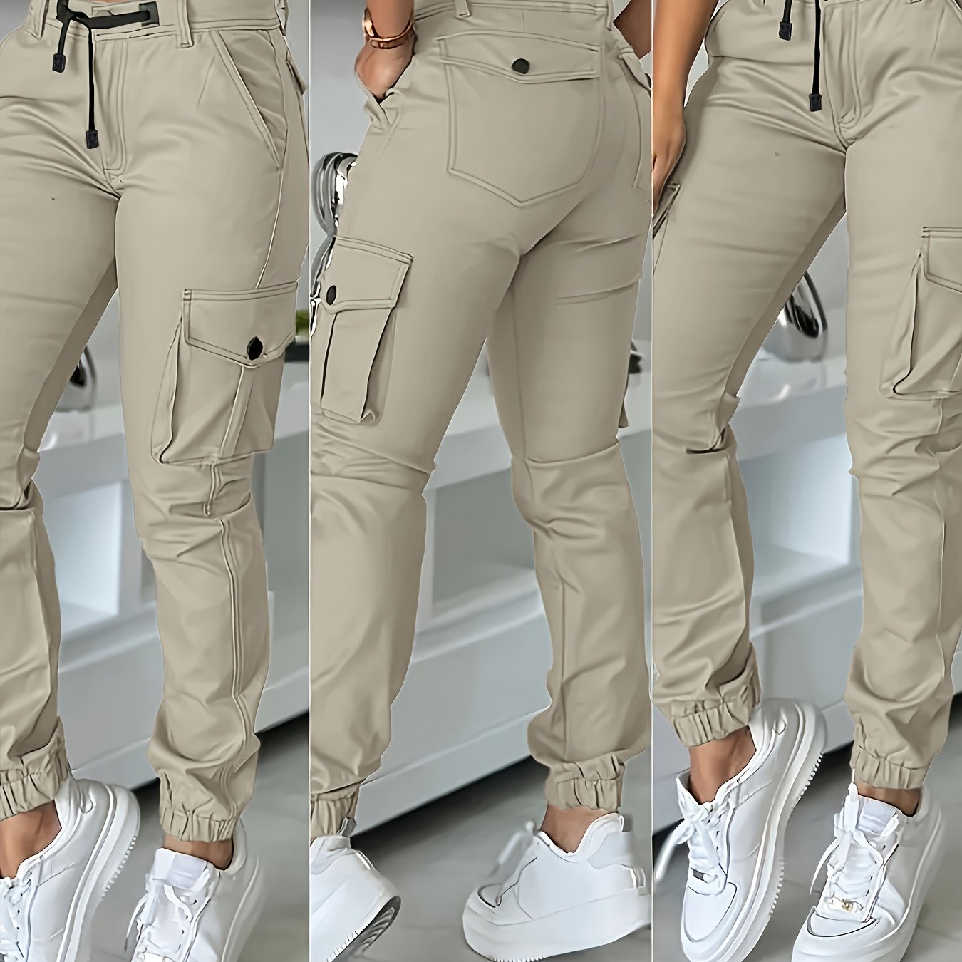 Women’s High-Waisted Cargo Pants – Elegant All-Season Work Trousers