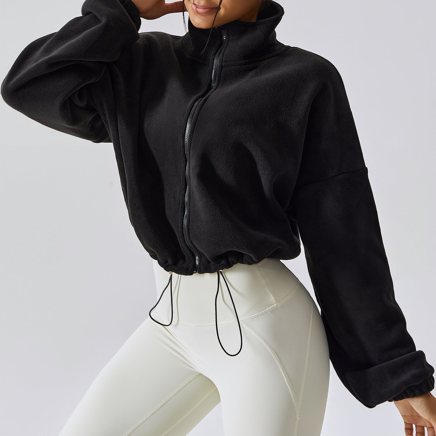 Chaqueta deportiva de mujer con cuello alto, tipo cachemir – Corte suelto de otoño