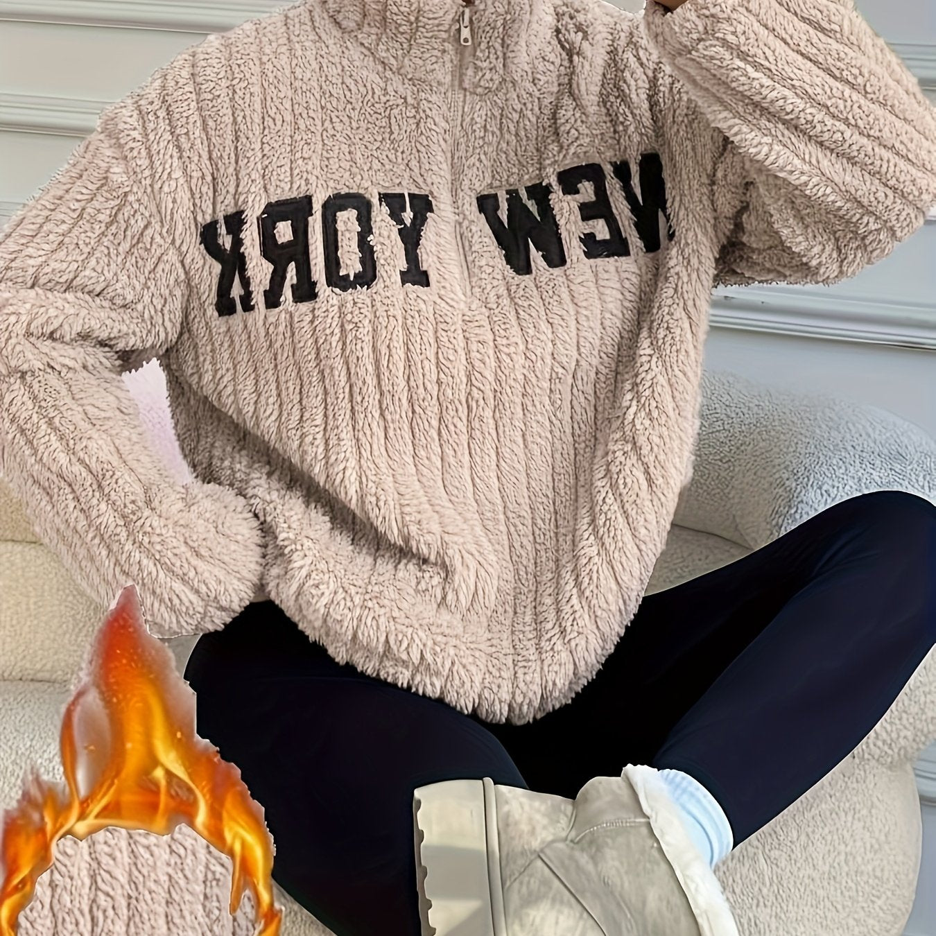 Elegant Zip-Up Sweater Coat – Women’s Stand Collar Fall/Winter Outerwear