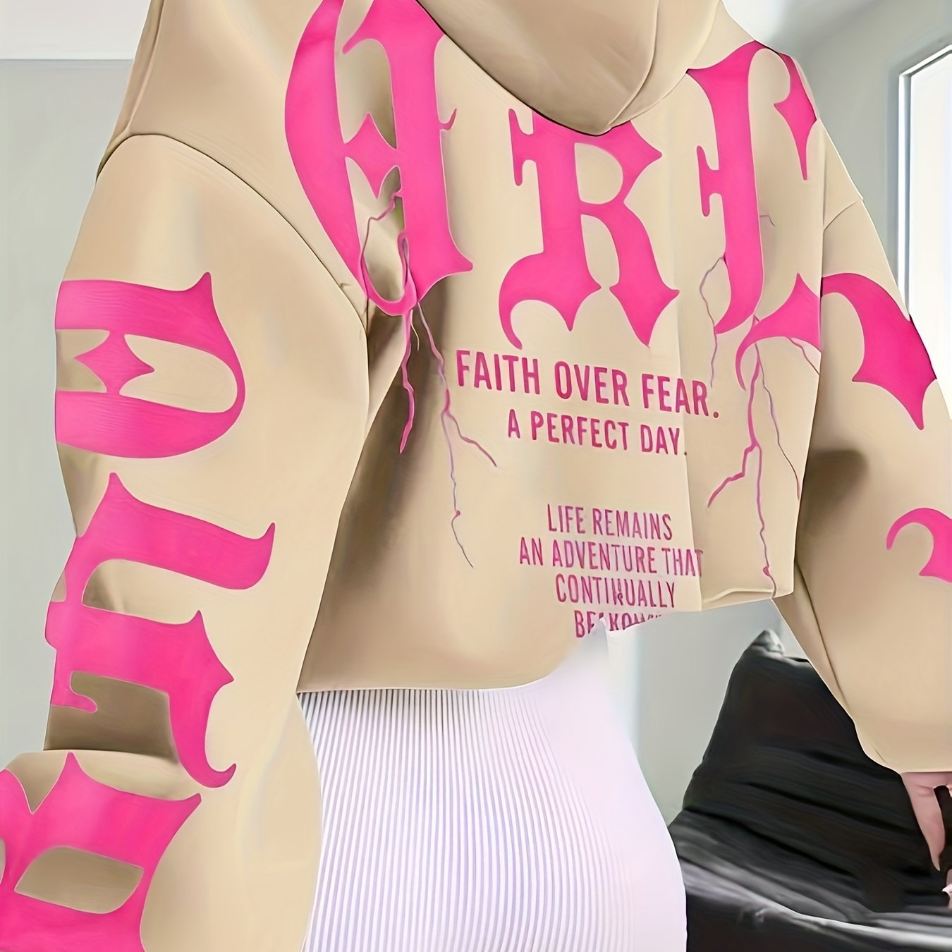 Faith Over Fear Hoodie – Black & Pink Gothic Lettering Loose Fit Sweatshirt