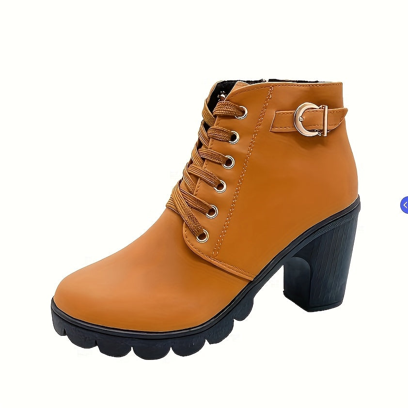 Botines de tacón grueso para mujer – Negro, con cremallera, ajuste cómodo