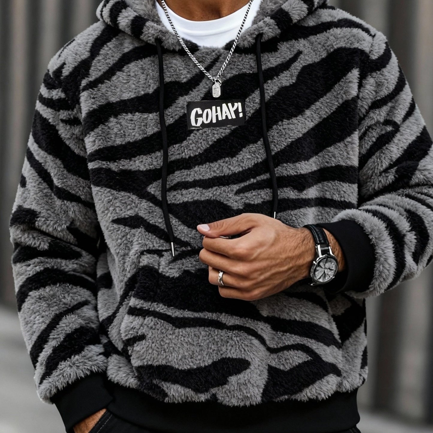 Sudadera con capucha y estampado de leopardo para hombre – Sudadera de felpa para un estilo urbano impactante