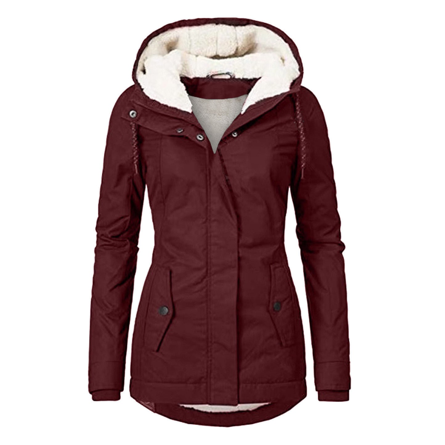 Loom & Soul™ Cozy Fleece Hooded Jacket – Women’s Warm Zip-Up Winter Coat with Pockets & Faux Fur Lining