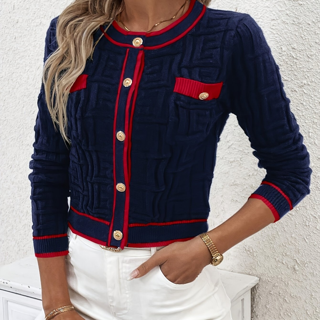 Slim-Fit Striped Cardigan – Elegant High-Stretch Knit Spring/Fall Sweater