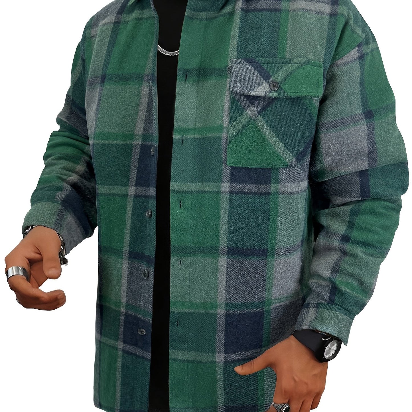 Chaqueta tipo camisa de lana a cuadros para hombre – Sobrecamisa cómoda a cuadros con botones