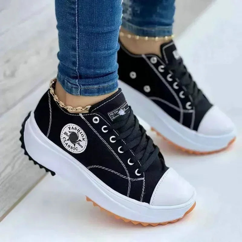 Loom & Soul 2025 Women’s Canvas Sneakers – Classic Lace-Up Flat Casual Shoes