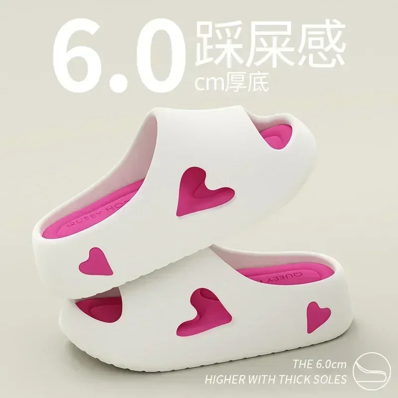Women’s Love Heart Cloud Slippers – Non-Slip EVA Platform Sandals Indoor/Outdoor