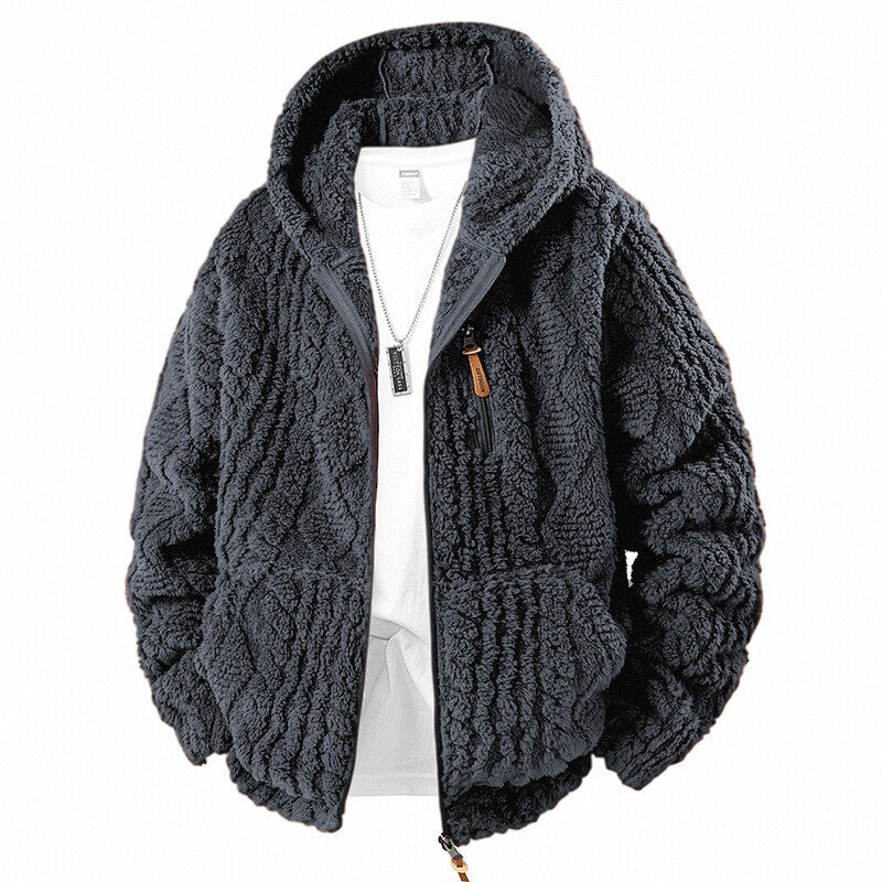 Veste polaire zippée à capuche pour homme – Coupe décontractée en velours côtelé
