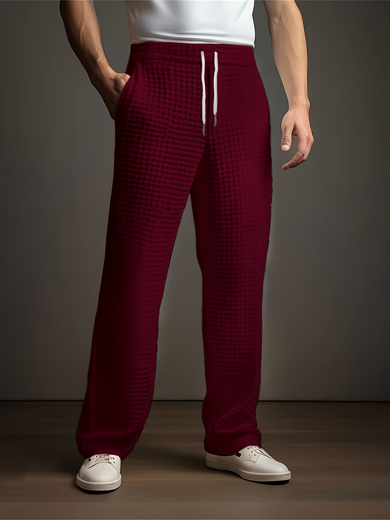 Pantalon de costume droit gaufré pour homme – Pantalon décontracté et d'affaires toutes saisons
