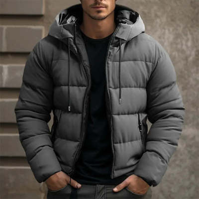 Men’s Hooded Winter Jacket – Cotton Zip-Up Casual Pocket Coat