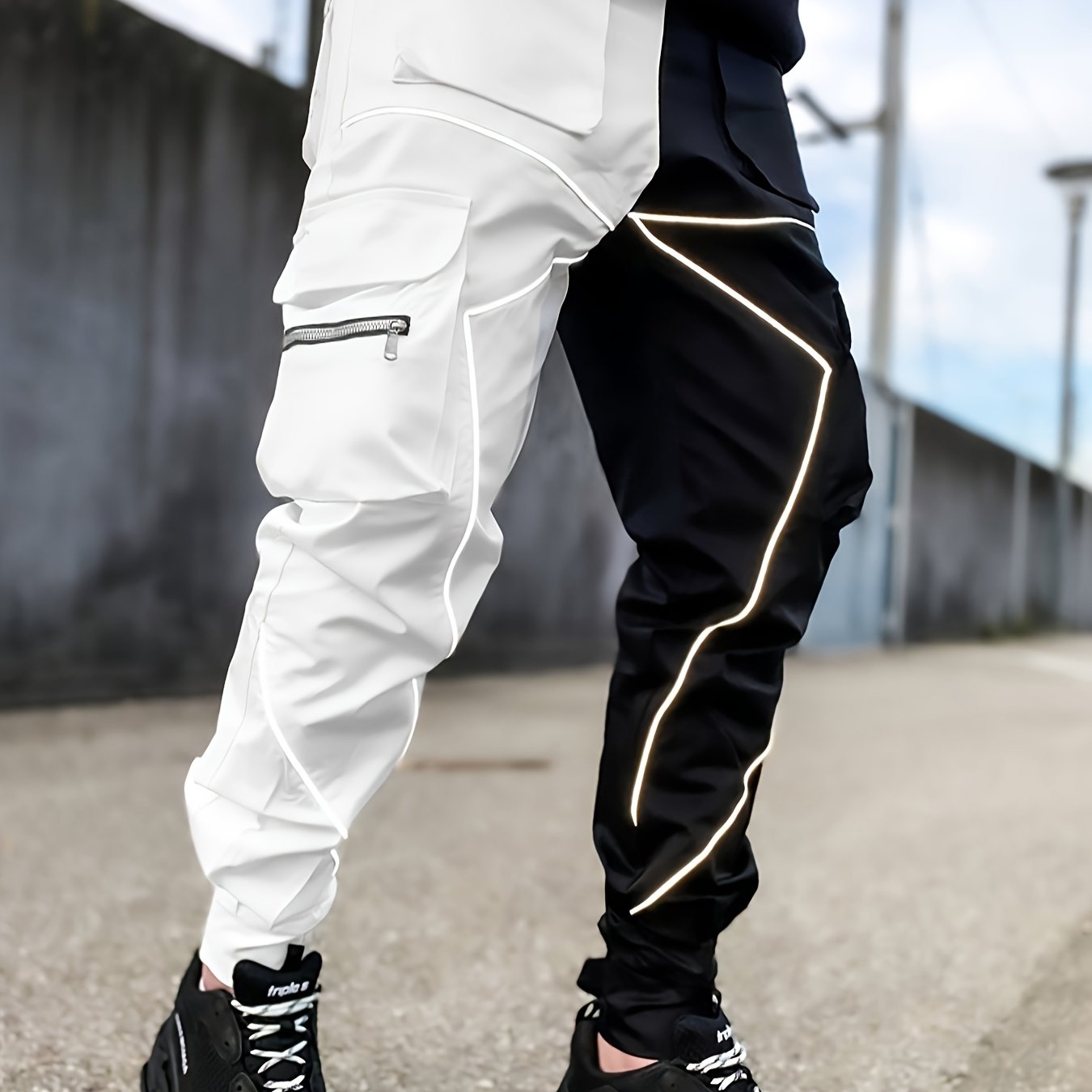 Men’s Reflective Cargo Pants – Loose-Fit Multi-Pocket Sports Trousers