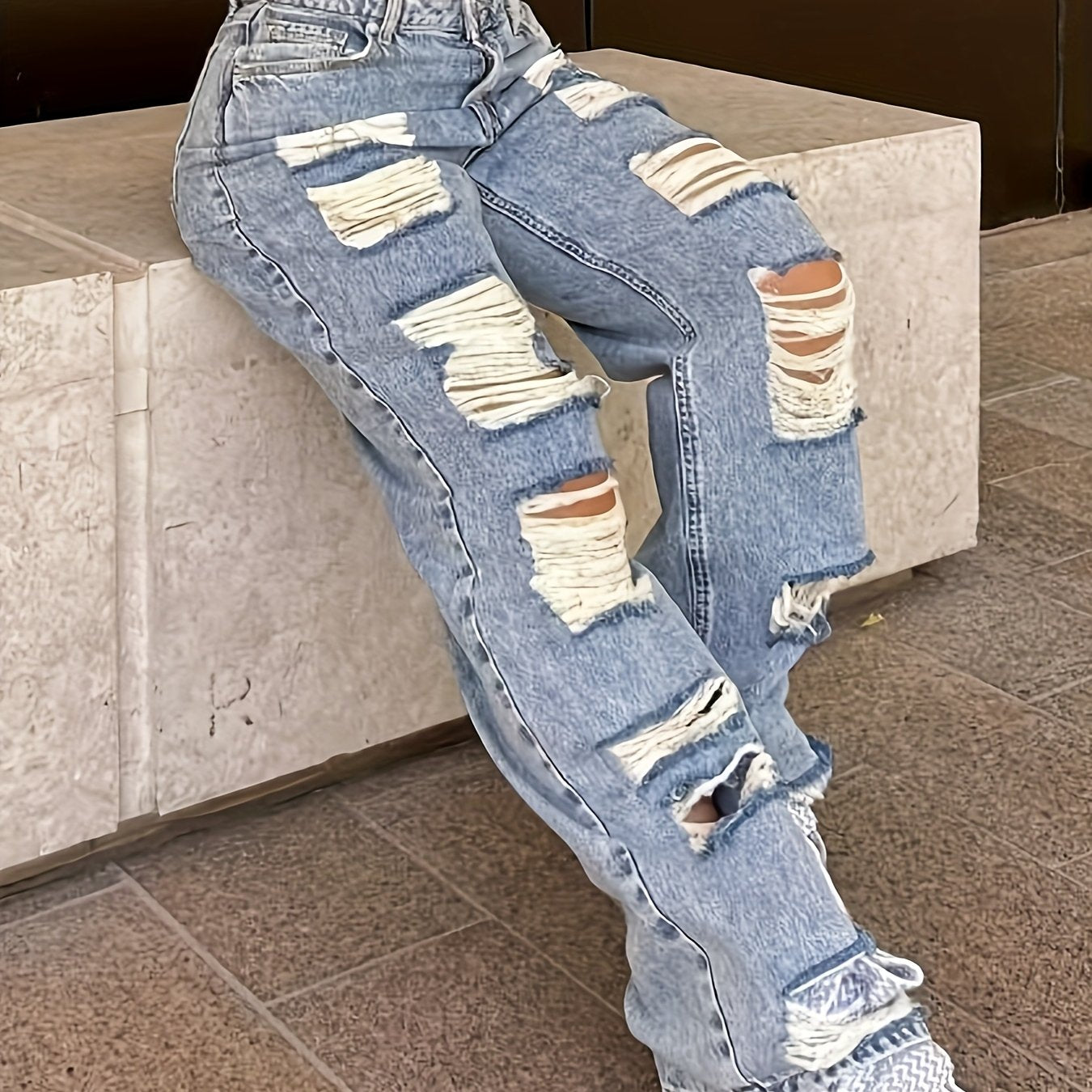 Vaqueros anchos vintage desgastados – Denim clásico lavado azul estilo urbano