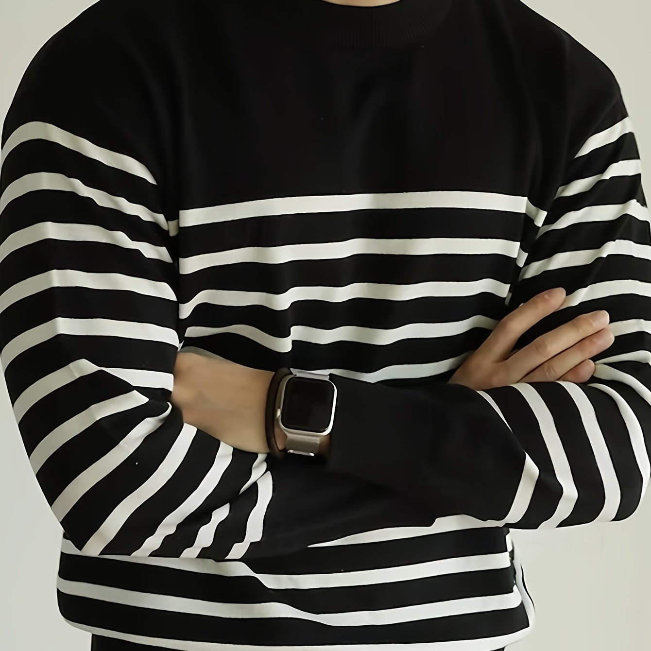 Pull en maille rayé pour homme – Col rond décontracté style streetwear