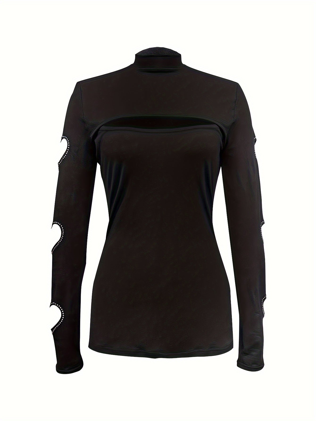 Women’s High Neck Blouse – Elegant Heart Cutout Long Sleeve Top