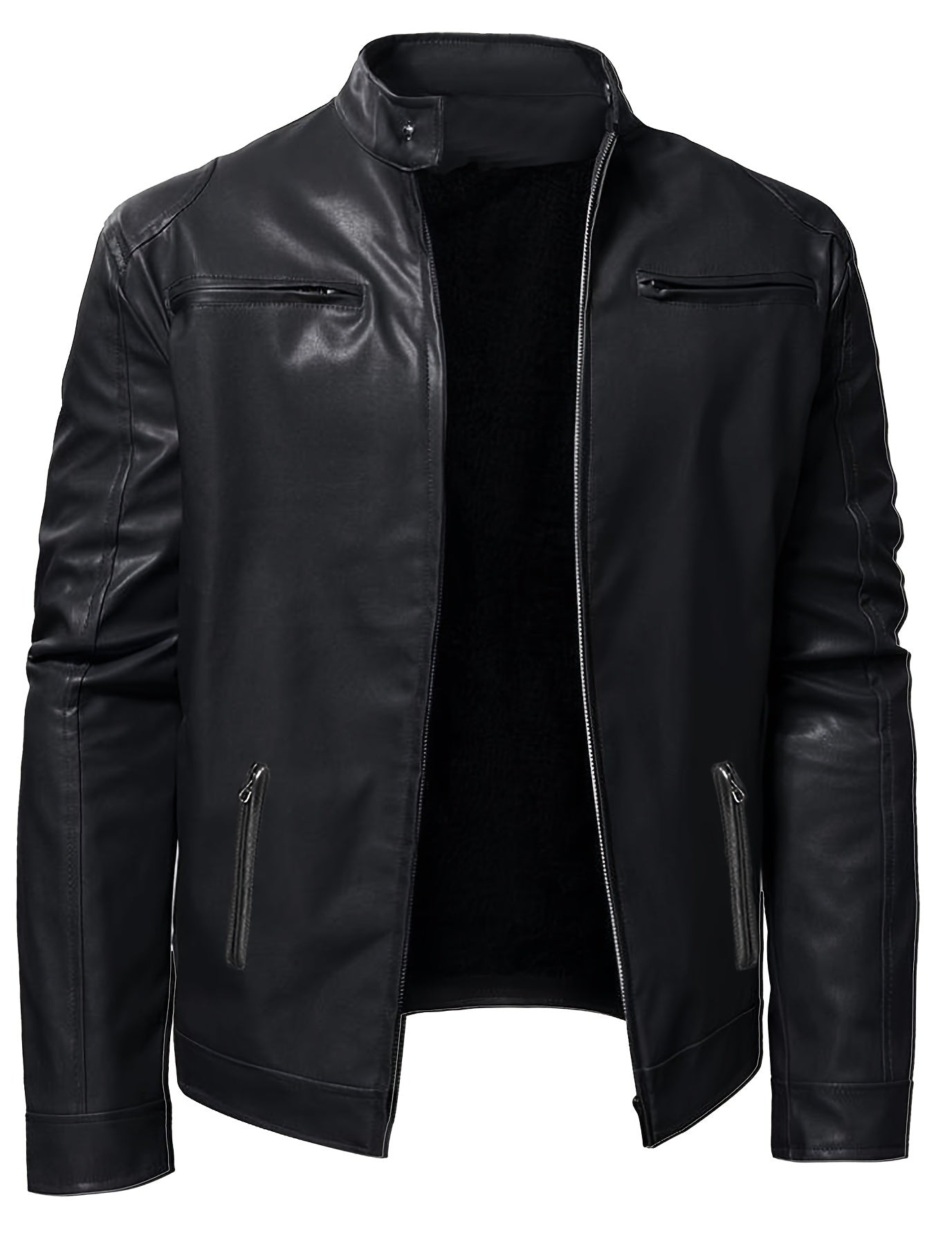 Men’s Windproof PU Jacket – Stand Collar Motorcycle Street Coat