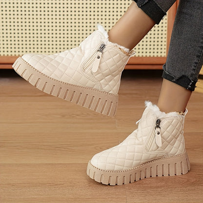 Women’s Faux Fur Ankle Boots – Zipper Winter Shoes with Arch Support & Grip