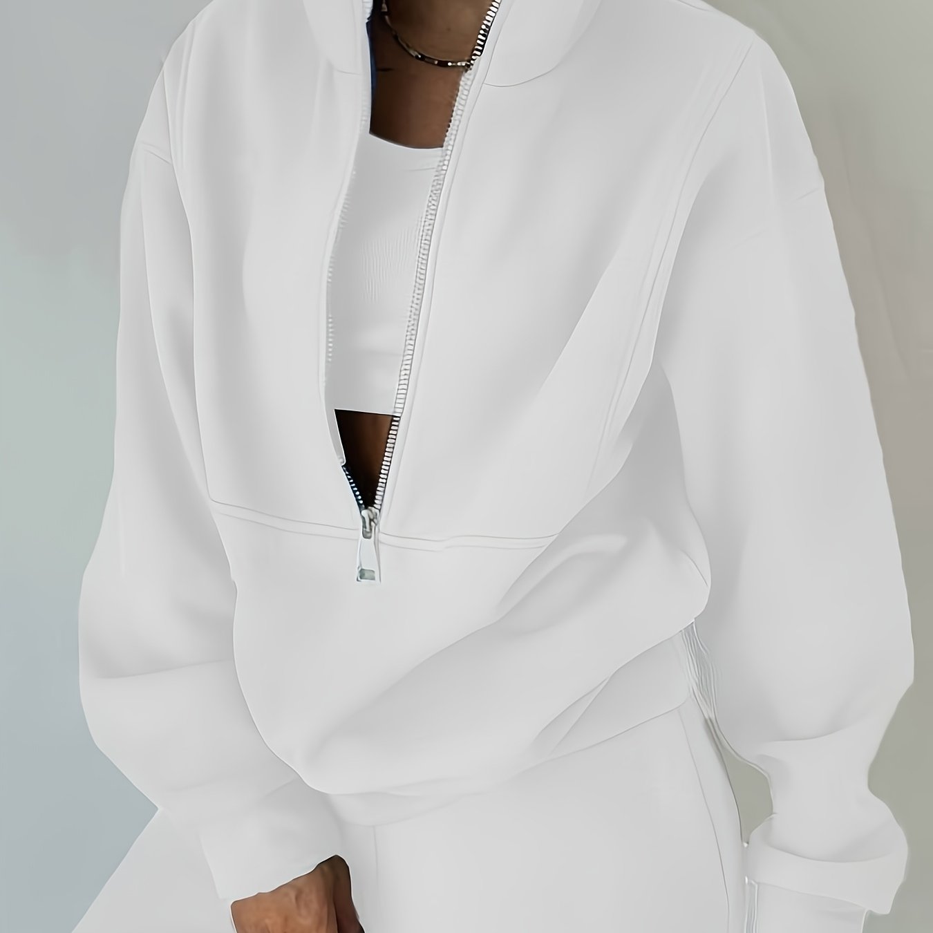 Plus Size Women’s Fleece Set – Zip-Up Hoodie & Pants Streetwear Outfit