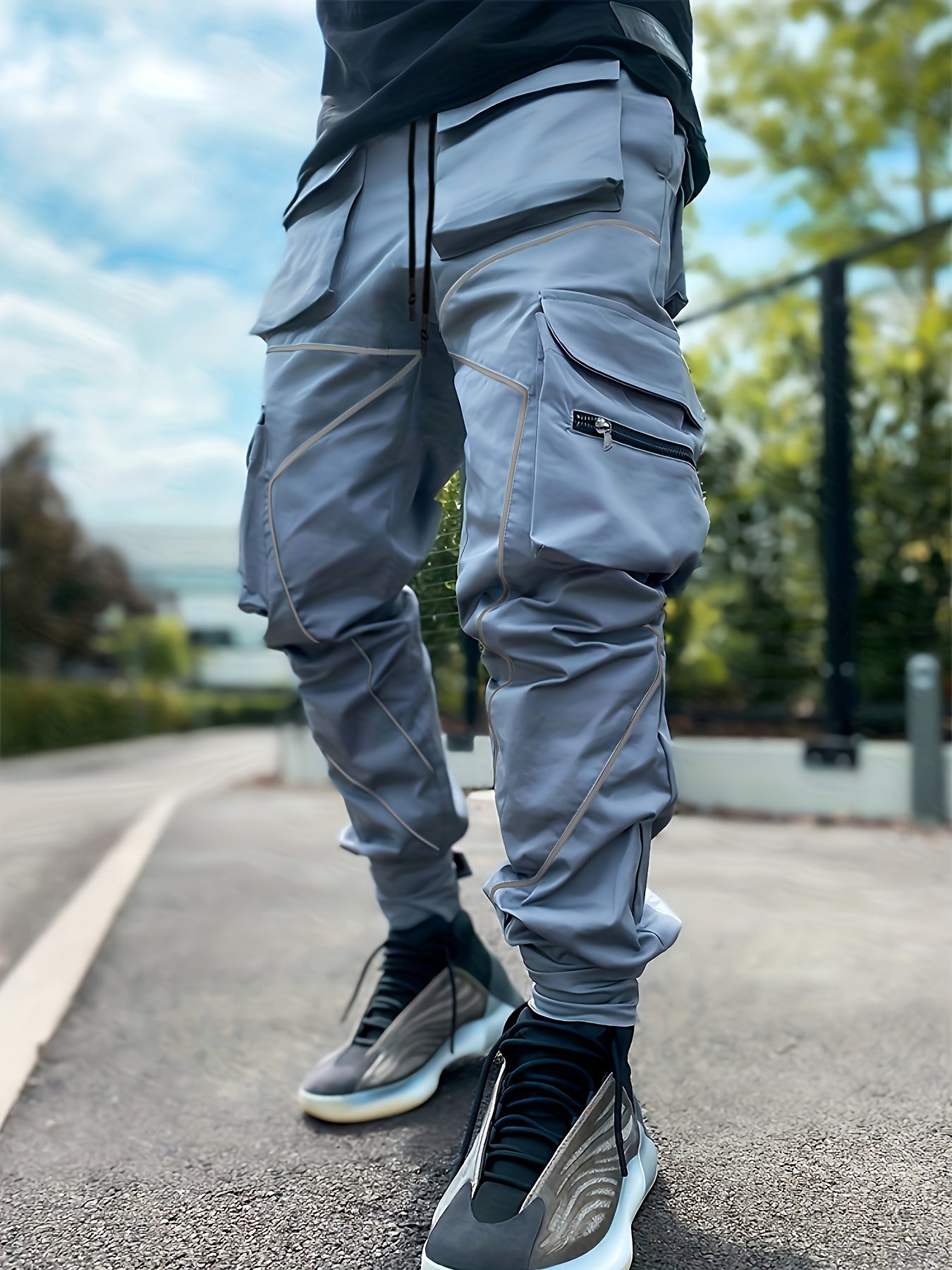Men’s Reflective Cargo Pants – Loose-Fit Multi-Pocket Sports Trousers
