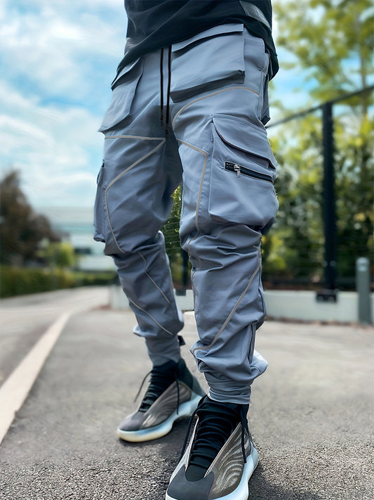 Men’s Reflective Cargo Pants – Loose-Fit Multi-Pocket Sports Trousers