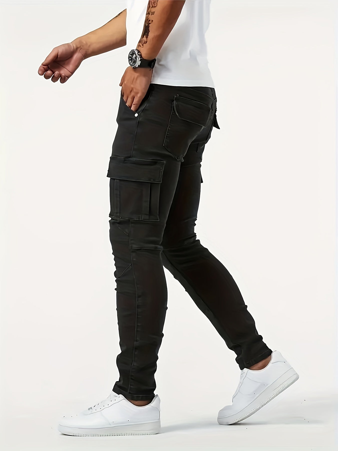 Men's Black Slim-Fit Stretch Jeans – Workwear-Inspired All-Season Denim