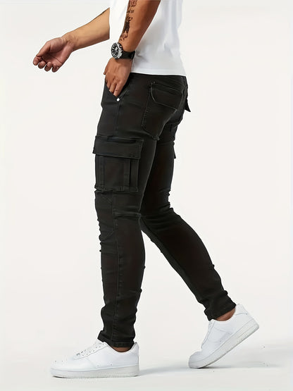 Men's Black Slim-Fit Stretch Jeans – Workwear-Inspired All-Season Denim