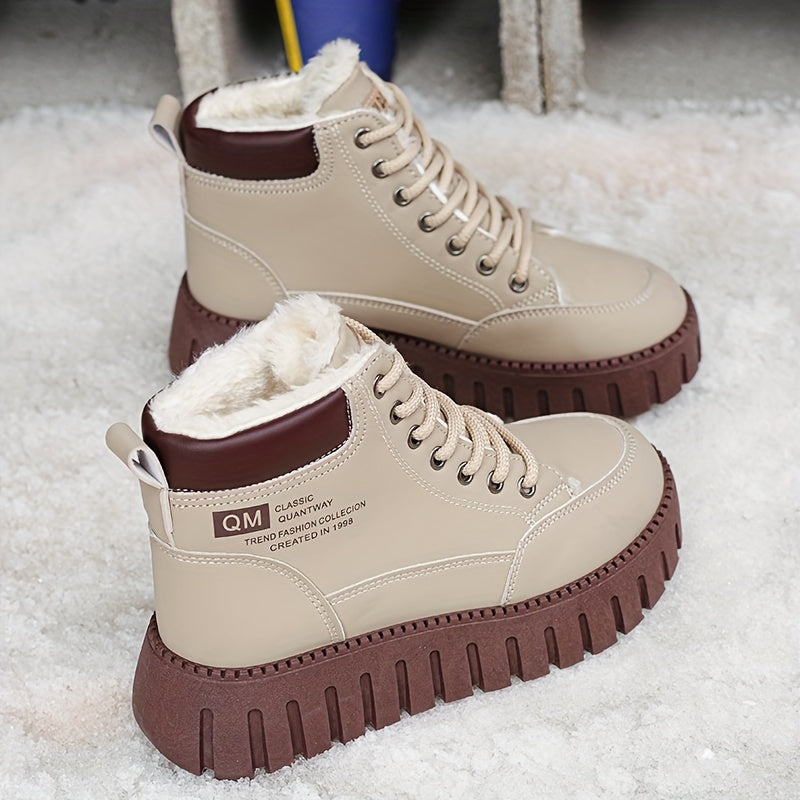 Women’s Fleece-Lined High-Top Ankle Boots – Thick Sole Casual Winter Shoes