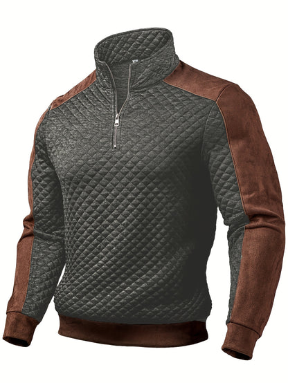 Henley zippé en maille diamant pour homme – Pull texturé color block