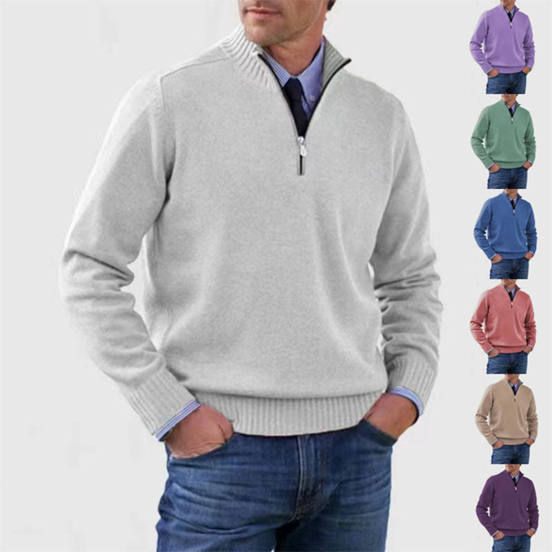 Loom & Soul™ Men’s Stand Collar Sweater – Slim-Fit Winter Knit Pullover with Zipper Neck