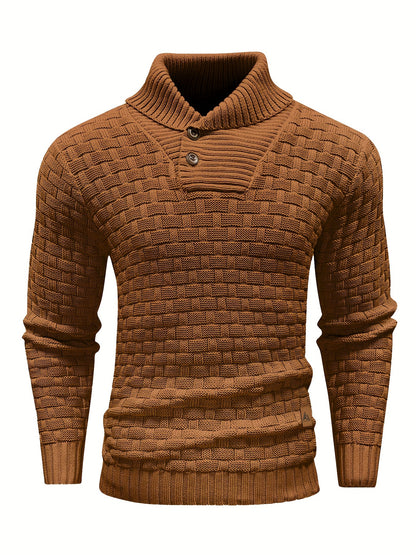 Men’s Waffle Knit Sweater – High Stretch Pullover with Lapel Collar
