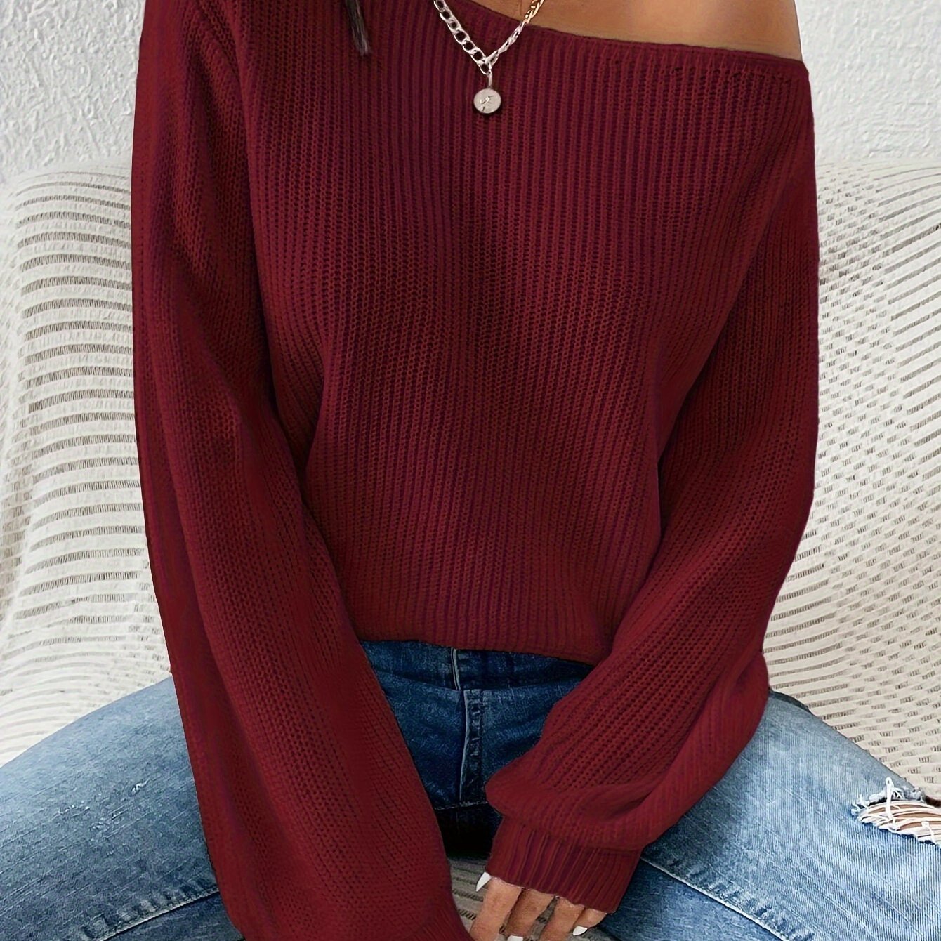 Women’s Asymmetrical Neck Sweater – Elegant Spring/Fall Pullover