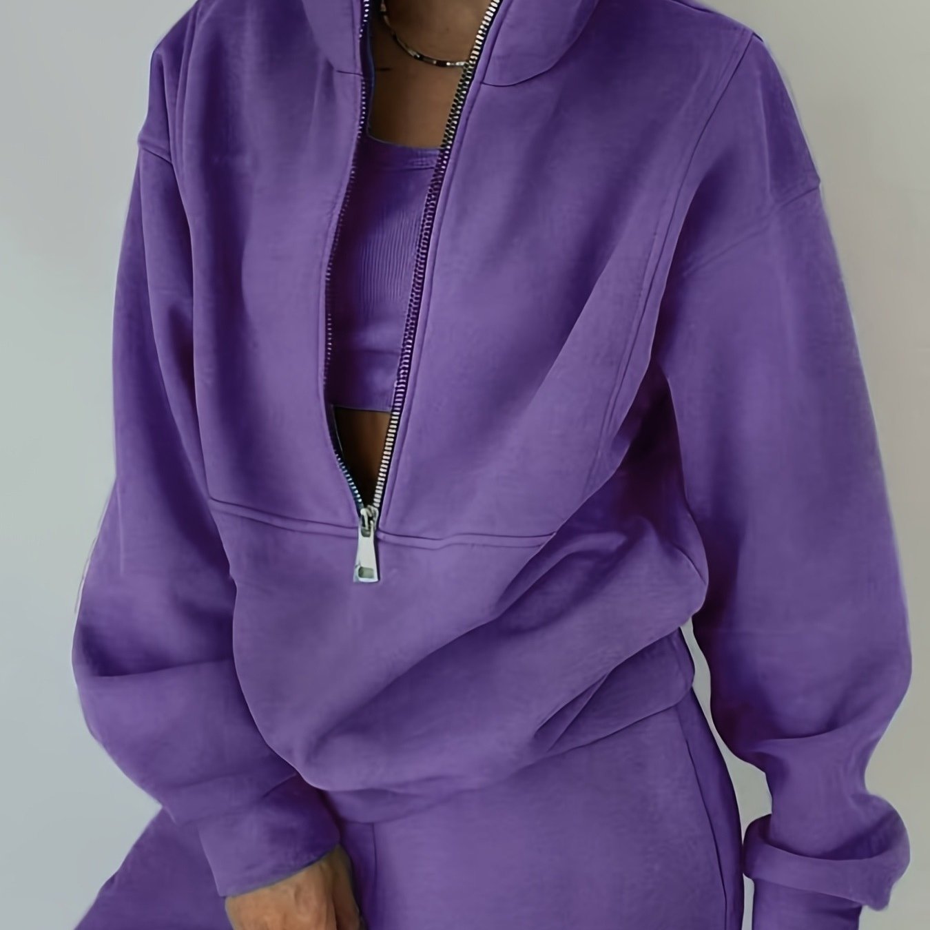 Plus Size Women’s Fleece Set – Zip-Up Hoodie & Pants Streetwear Outfit