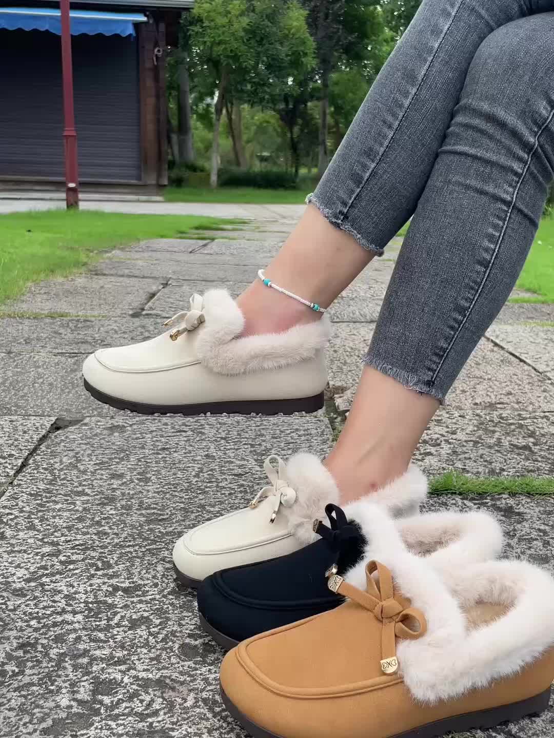 Mocasines de mujer con forro polar – Zapatos de invierno cálidos sin cordones
