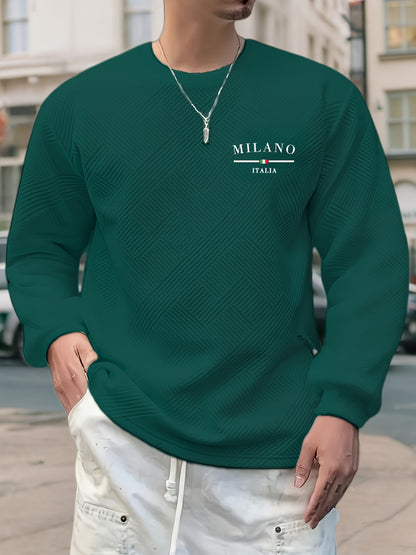 Sweat-shirt ras du cou jacquard homme – Pull décontracté à manches longues motifs géométriques