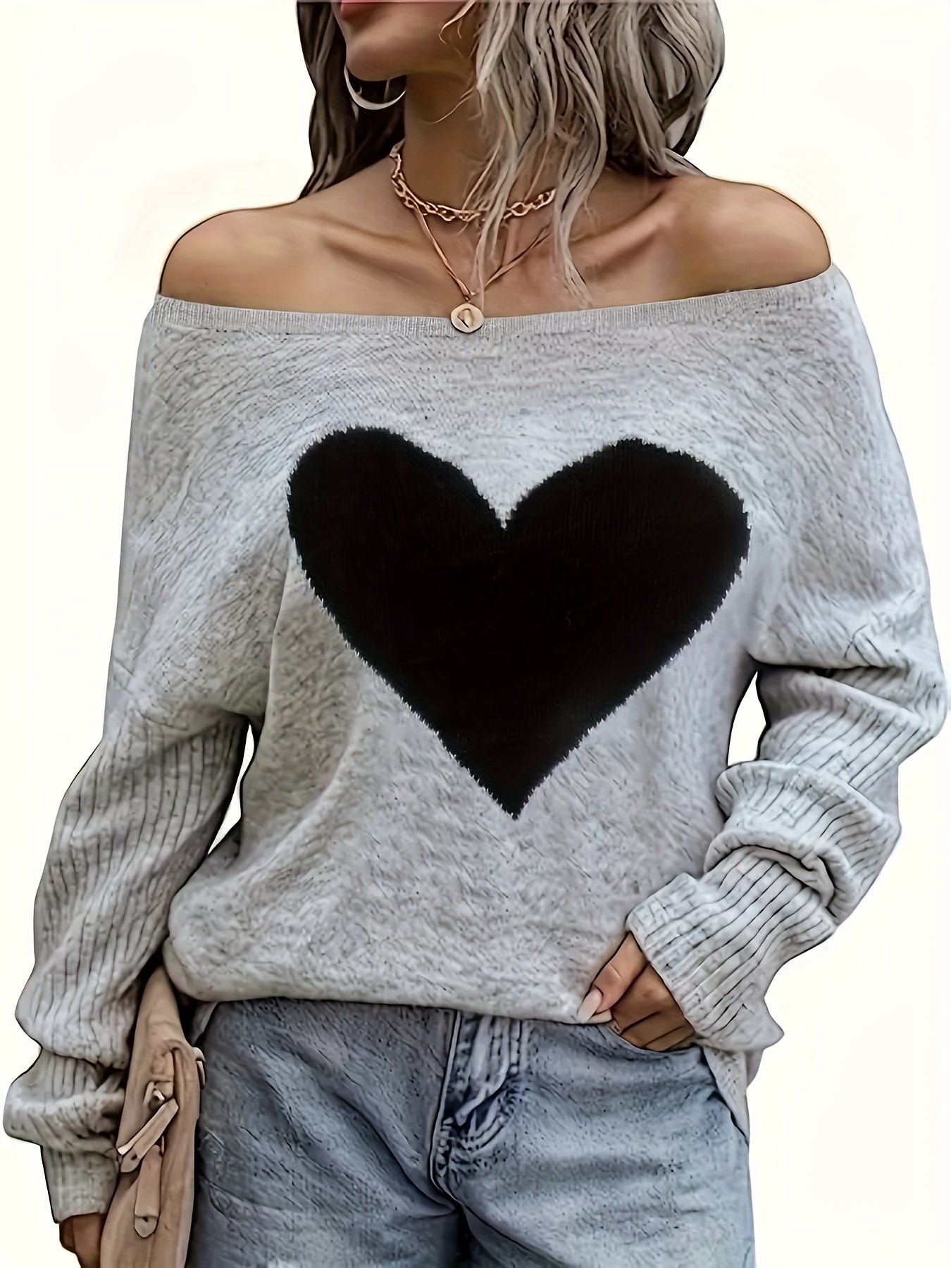 Women’s Black Heart Top – Elegant Soft Crewneck All-Season Blouse