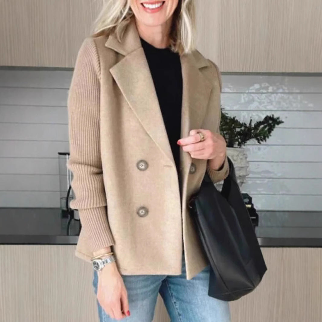 Chaqueta de Solapa Cruzada para Mujer – Abrigo con Mangas Tejidas Empalmadas