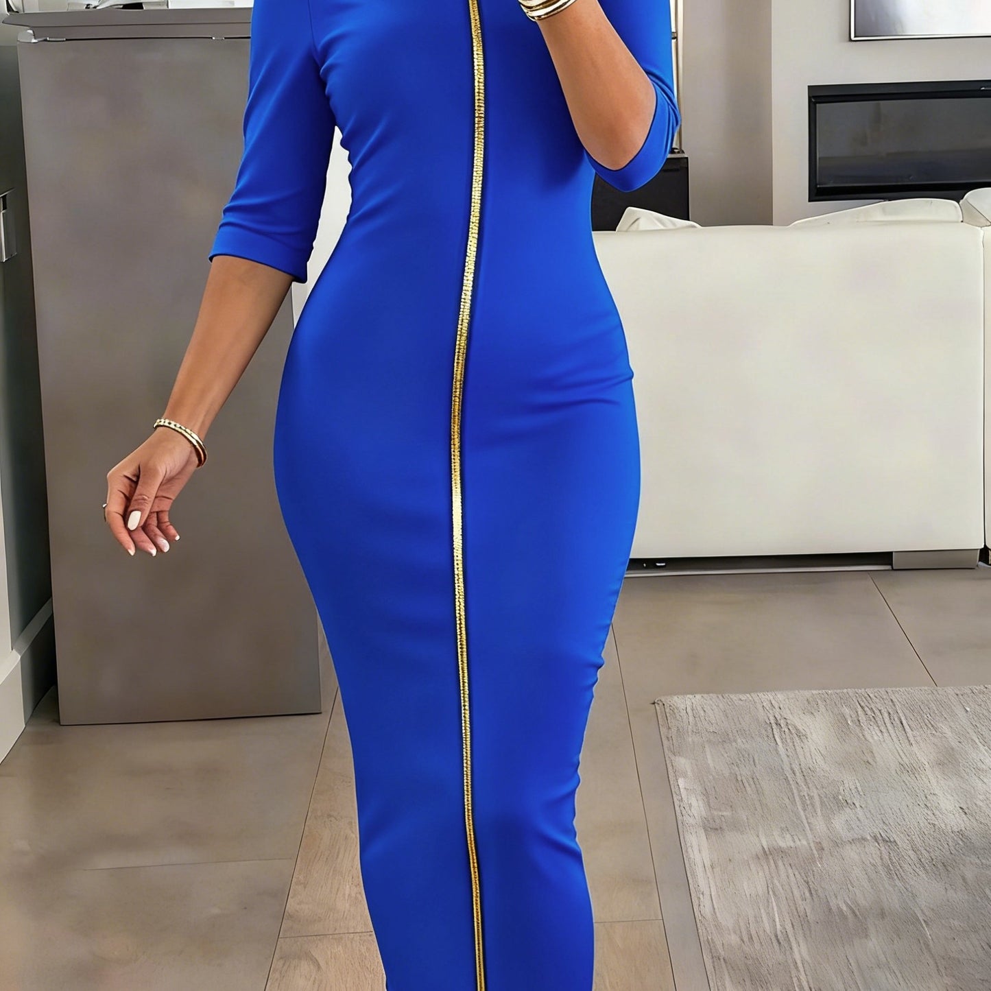 Boat Neck Bodycon Midi Dress – Elegant Slim Fit Short Sleeve Dress