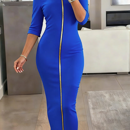 Boat Neck Bodycon Midi Dress – Elegant Slim Fit Short Sleeve Dress